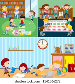 SchülerInnen in der Klassenzimmer-Illustration