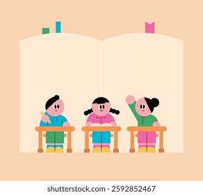 Students in a classroom Simple and flat style. Education and study. cute elementary school student