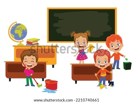students cleaning up school classrooms