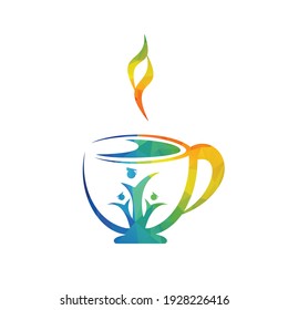 Students coffee cup logo vector design. Graduate students in cup of tea.