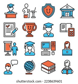 Students College Education Icons Set on White Background. Vector