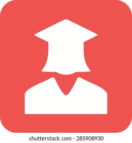 Students, college, female icon vector image. Can also be used for education, academics and science. Suitable for use on web apps, mobile apps, and print media.