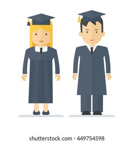 Students of the college or university. The characters of education, knowledge, success, uniform, high school, graduation. Cartoon flat vector illustration. Objects isolated on a background.