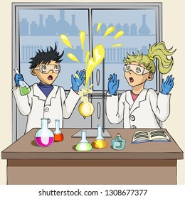 Students conduct a chemical experiment. The experiment failed.