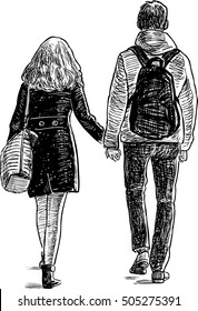 students couple on a walk