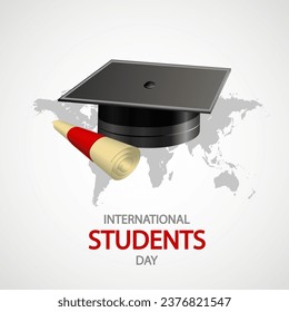 Students Day International hat and scroll, vector art illustration.