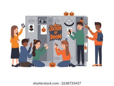 Students decorate lockers for Halloween celebration