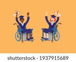 Students with disabilities graduated from college. Vector illustration.