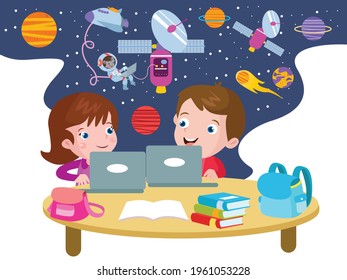 Students discussing outer space cartoon 2d vector concept for banner, website, illustration, landing page, flyer, etc.
