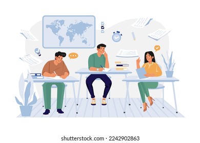 Students Doing Exam Preparation Illustration concept on white background