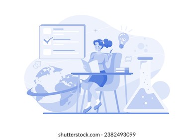 Students Doing Exam Preparation Illustration concept on white background