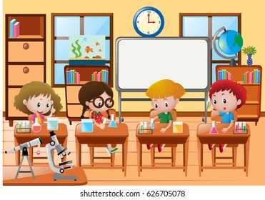 Students doing experiment in science class illustration