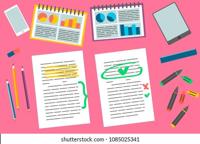 Students education elements set.Office and business supplies collection. Flat design. 