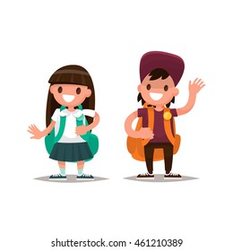 Students Elementary school. Schoolboy and schoolgirl together. Vector illustration of a flat design