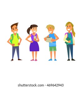 Students Elementary school. Schoolboy and schoolgirl together. Vector illustration of a flat design