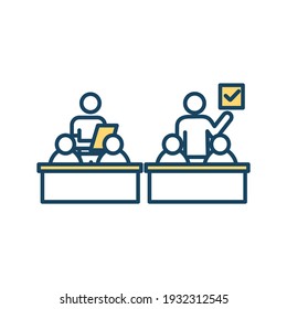 Students examination RGB color icon. Tracking students performance. Abilities and knowledges testing. Educational assessment. Teaching process. Diagnostic testing. Isolated vector illustration