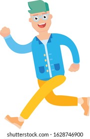 Students flat vector illustration. Young boy running, colorful vector illustration, this illustration can use as a sticker also.