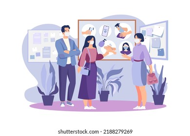 Students following covid guidelines inside the classroom Illustration concept on white background