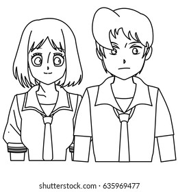 students girl and boy anime cartoon outline