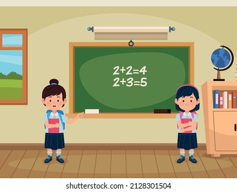 students girls in classroom characters