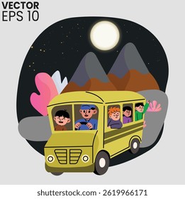 Students go to the trip in school bus