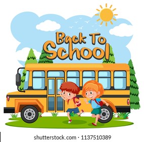 Students going to school by bus illustration