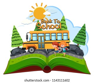 Students going to school by bus illustration