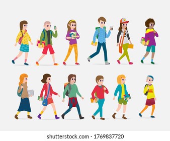 Students going to school or university. Back to school concept. vector illustration.