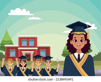 students graduates in school characters