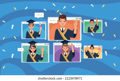 students graduates in webpages characters