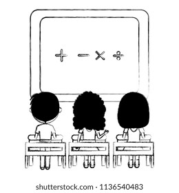 students group with chalkboard characters