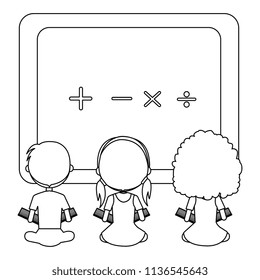 students group with chalkboard characters