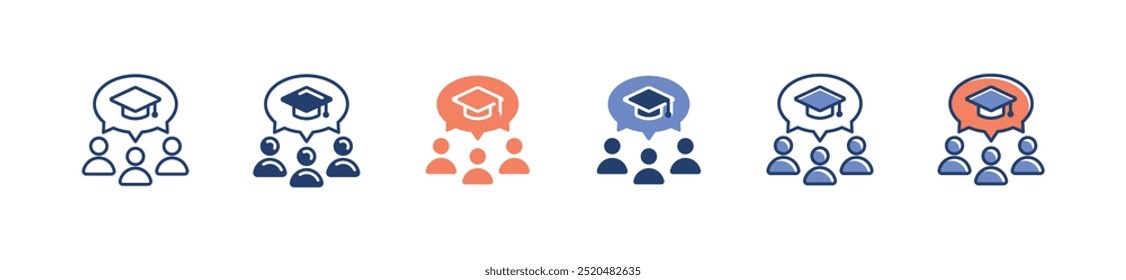 students group with graduation hat icon vector student education goal bubble graduate cap hat signs illustration for web and app