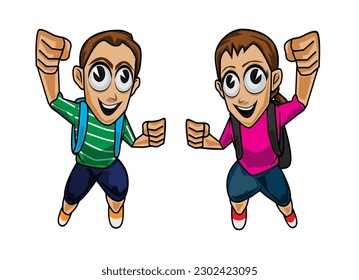 los estudiantes saltan feliz de nuevo a la escuela