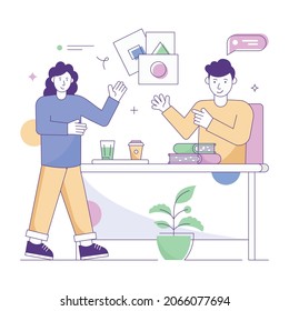Studierende, die eine pädagogische Diskussion führen, flache Illustration 