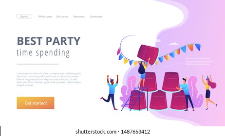 Students having fun, colleagues celebrating holiday, friends playing beer pong. Party game, best party time spending, party game ideas concept. Website homepage landing web page template.