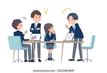 Students having a meeting with multiple people_good impression B. Vector art that is easy to edit.