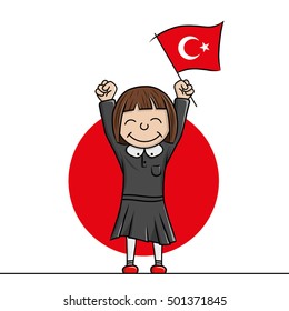 Students holding flag, 29 October Cumhuriyet Bayrami, Republic Day Turkey