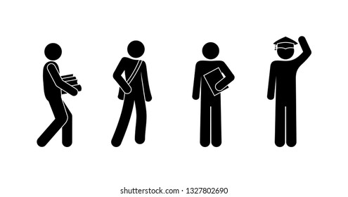 students icon set stick figure