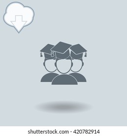 Students icon with shadow. Cloud of download with arrow.