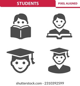 Students Icons. Student, teacher, mortarboard, graduation, book vector icon set.