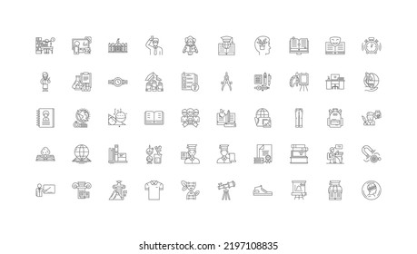 Ideas estudiantiles, iconos lineales, conjunto de señales de línea, colección de vectores