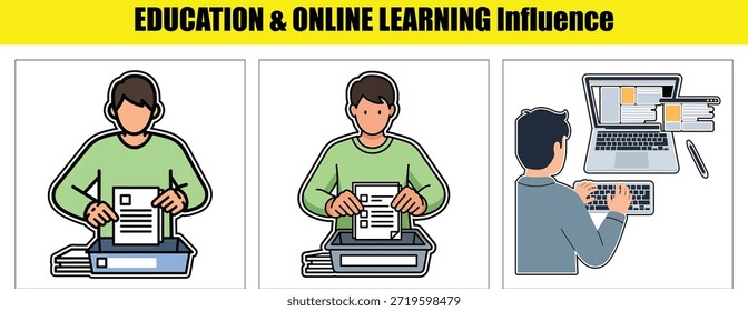 Estudiantes interactuando con documentos y computadoras portátiles para el papel de aprendizaje educativo