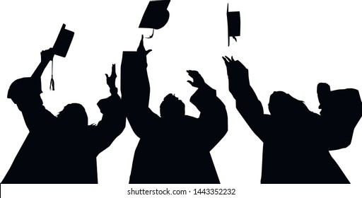 Students isolated white background vector. Vector silhouette of people who have a backpack.