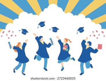 Estudantes pulando com certificados de graduação