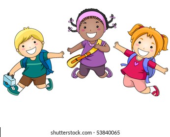 Students Jumping - Vector