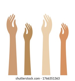 Students / kids raising hands - flat colour icons for apps and websites