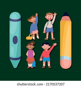 students kids and supplies characters