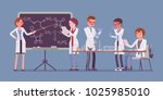 Students in the lab. Young people studying at a university, have chemistry lesson in physical or natural laboratory. Science and education concept. Vector flat style cartoon illustration