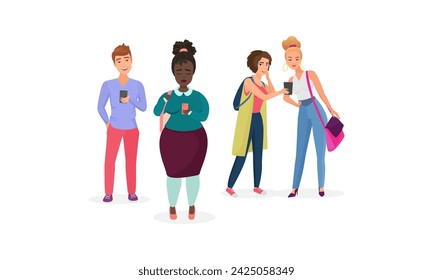 Students laugh and mock fat lonely girl, bullying behavior at school vector illustration